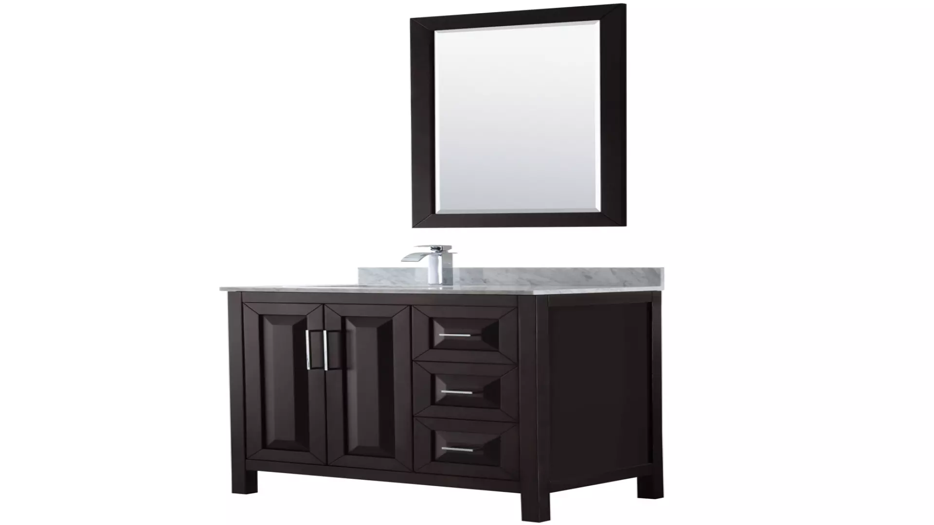 Daria 36 Inch Single Bathroom Vanity in Dark Espresso, White Carrara Marble Countertop, Undermount Square Sink, and 24 Inch Mirror material