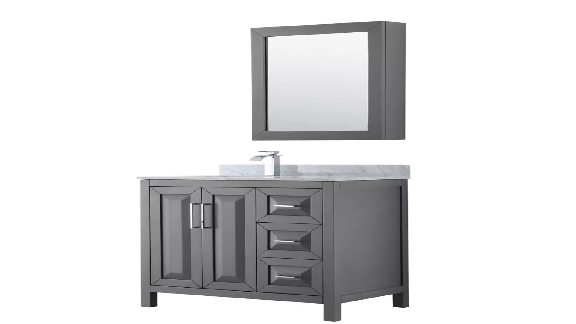 Daria 36 Inch Single Bathroom Vanity in Dark Gray, White Carrara Marble Countertop, Undermount Square Sink, and Medicine Cabinet material