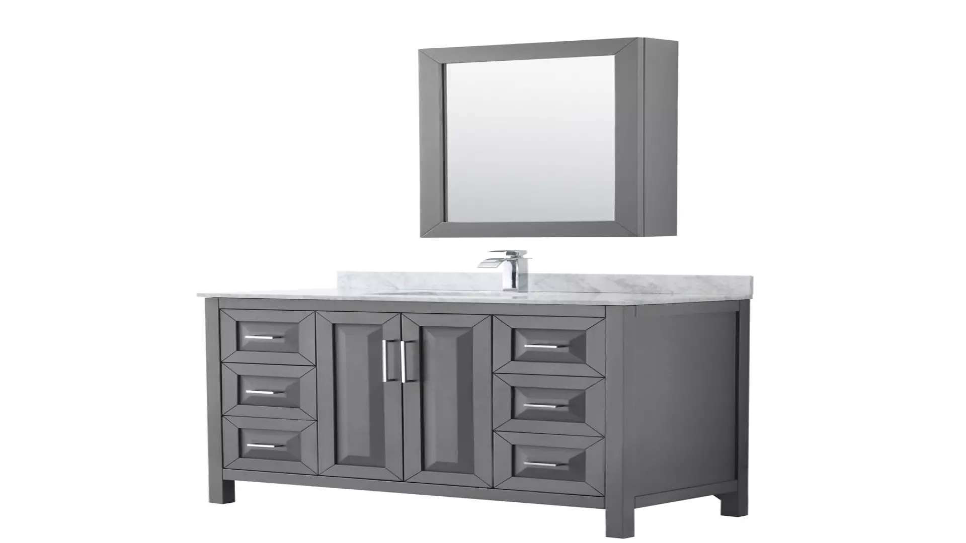 Daria 48 Inch Single Bathroom Vanity in Dark Gray, White Carrara Marble Countertop, Undermount Square Sink, and Medicine Cabinet material