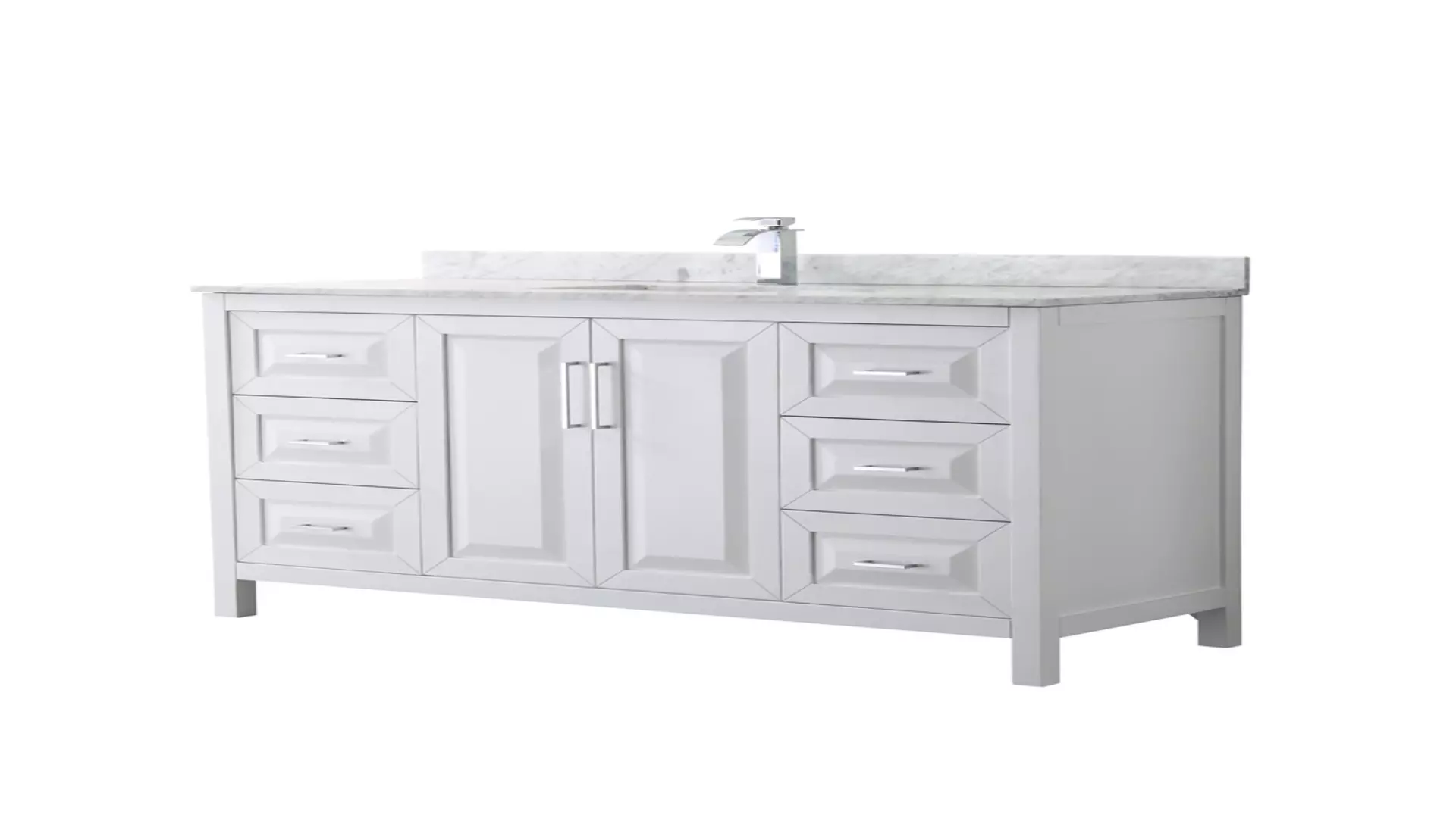 Daria 60 Inch Single Bathroom Vanity in White, White Carrara Marble Countertop, Undermount Square Sink, and No Mirror material