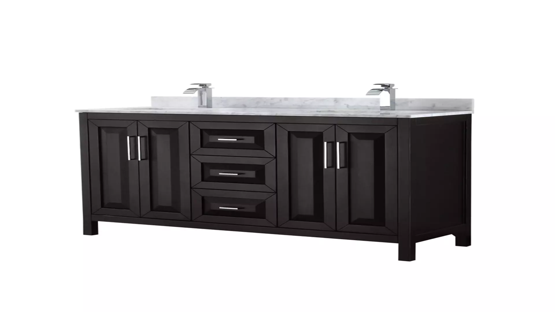 Daria 60 Inch Double Bathroom Vanity in Dark Espresso, White Carrara Marble Countertop, Undermount Square Sinks, and No Mirror material