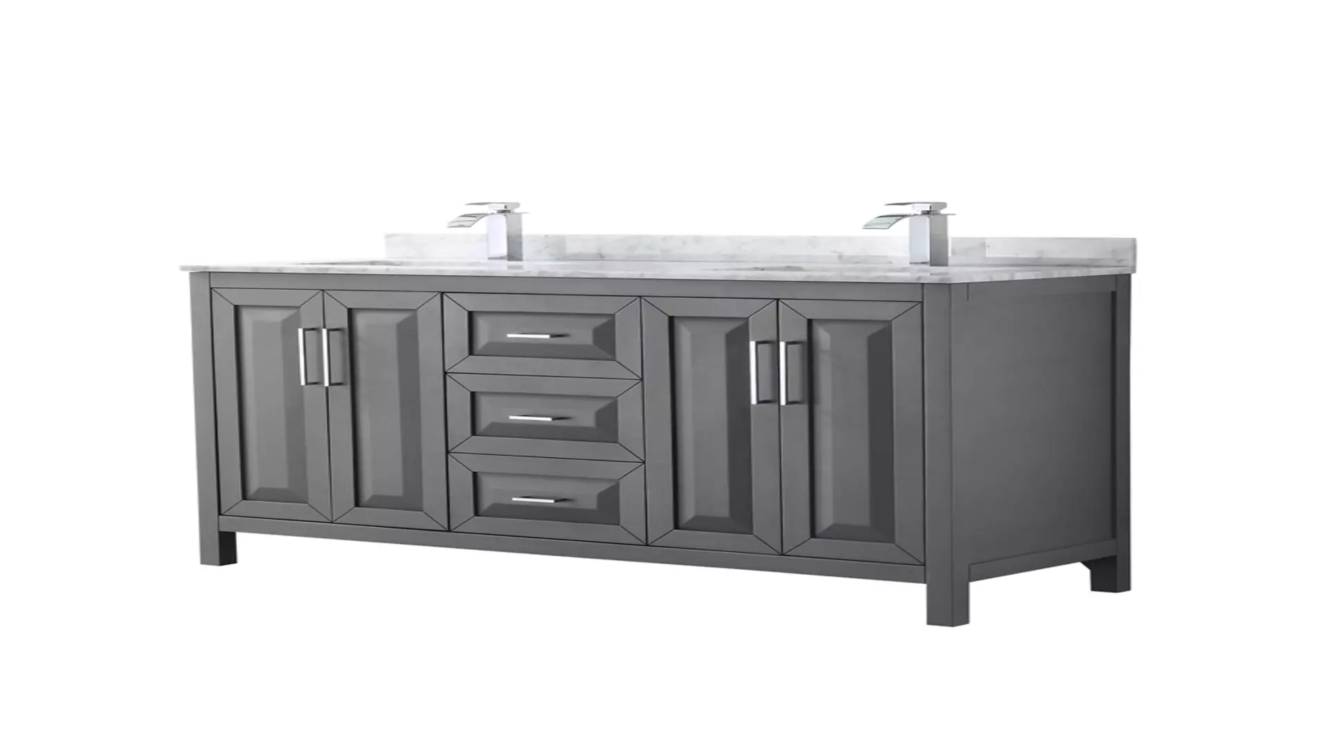 Daria 60 Inch Double Bathroom Vanity in Dark Gray, White Carrara Marble Countertop, Undermount Square Sinks, and No Mirror material