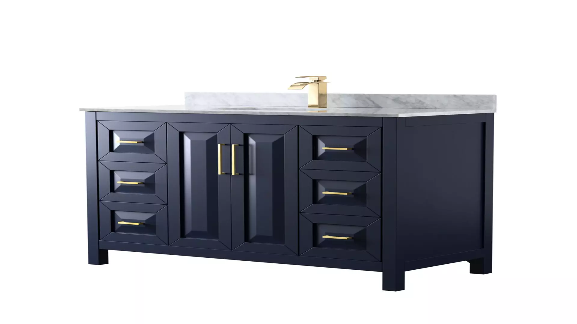 Daria 48 Inch Single Bathroom Vanity in Dark Blue, White Carrara Marble Countertop, Undermount Square Sink, No Mirror material