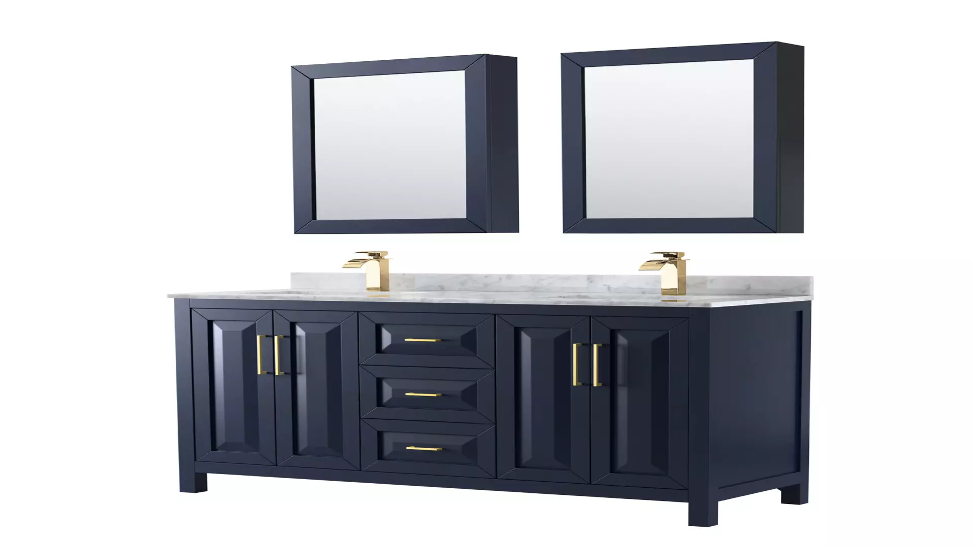 Daria 60 Inch Double Bathroom Vanity in Dark Blue, White Carrara Marble Countertop, Undermount Square Sinks, Medicine Cabinets material