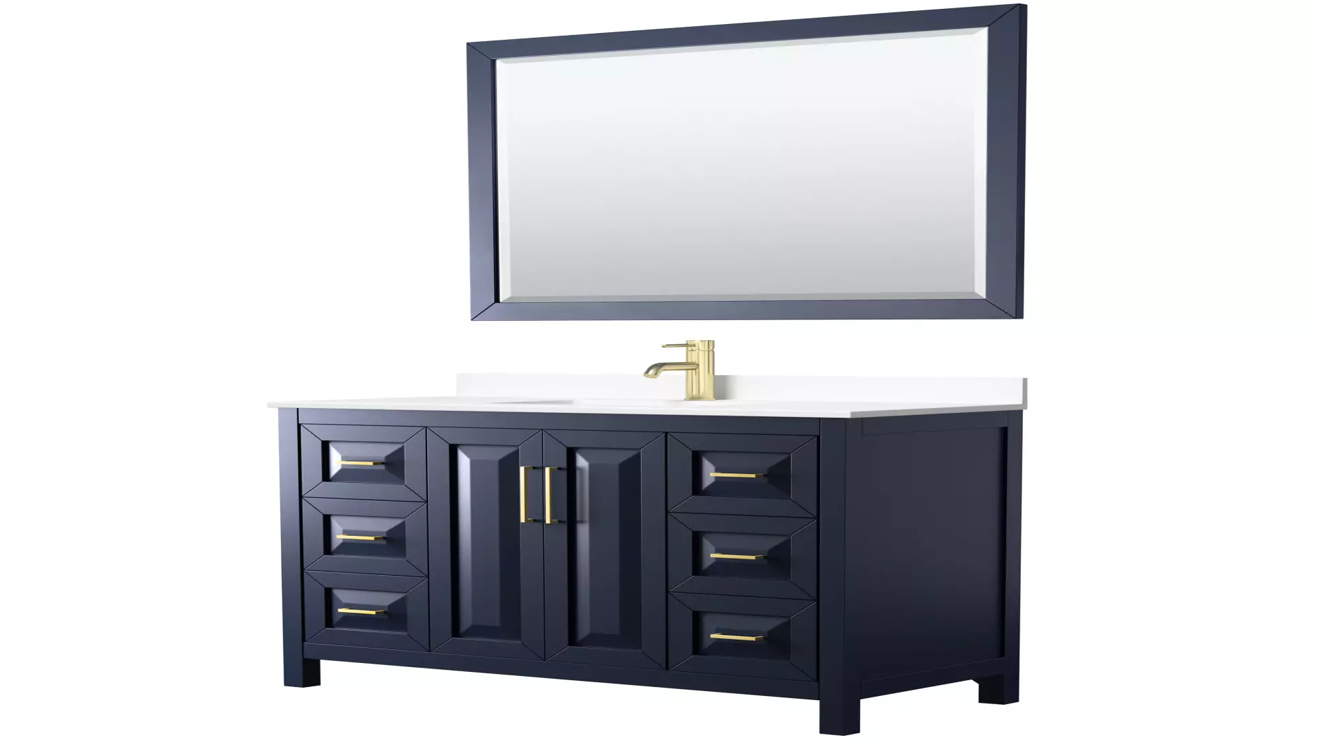 Daria 48 Inch Single Bathroom Vanity in Dark Blue, White Cultured Marble Countertop, Undermount Square Sink, 46 Inch Mirror material