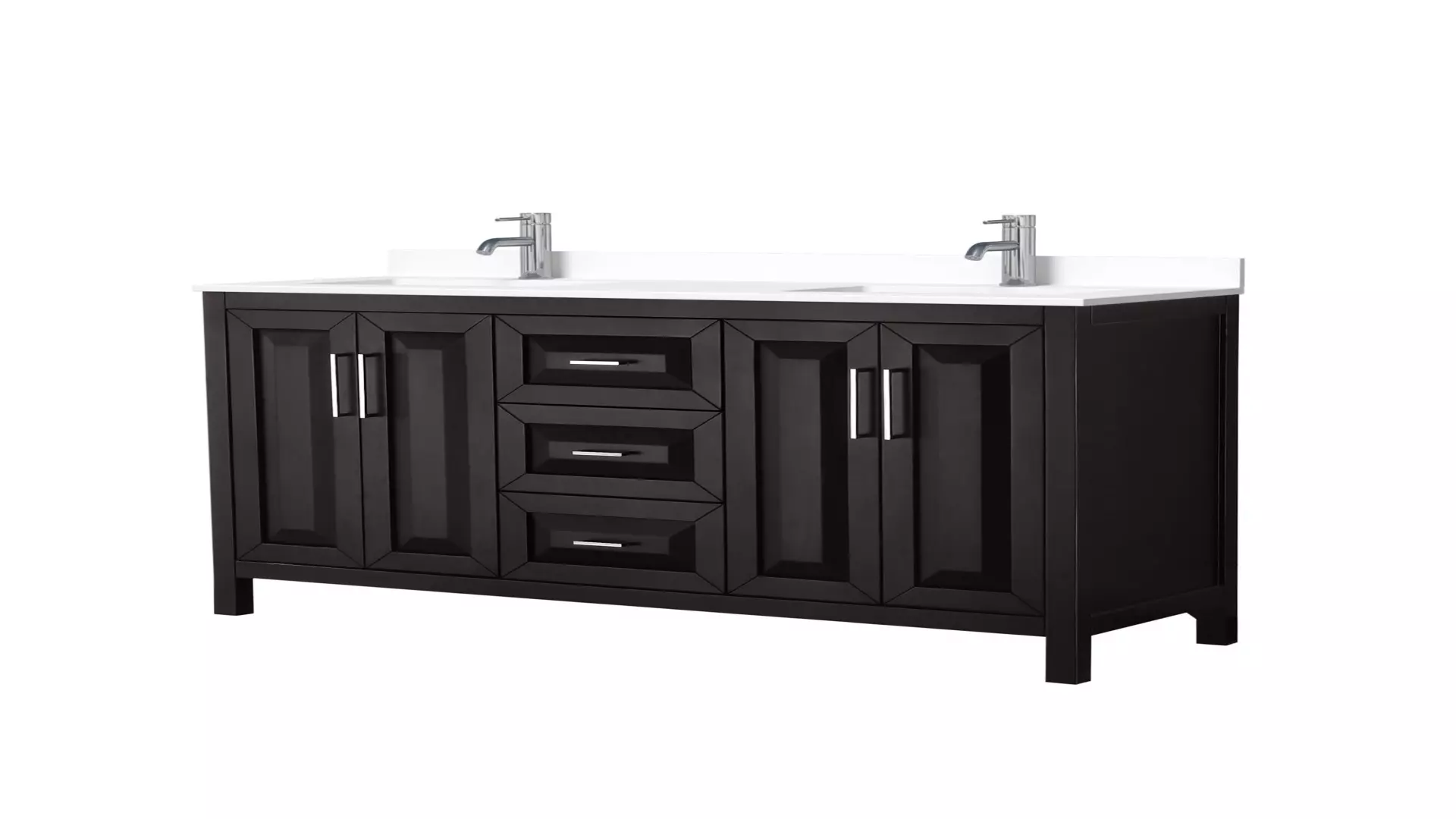 Daria 60 Inch Double Bathroom Vanity in Dark Espresso, White Cultured Marble Countertop, Undermount Square Sinks, No Mirror material