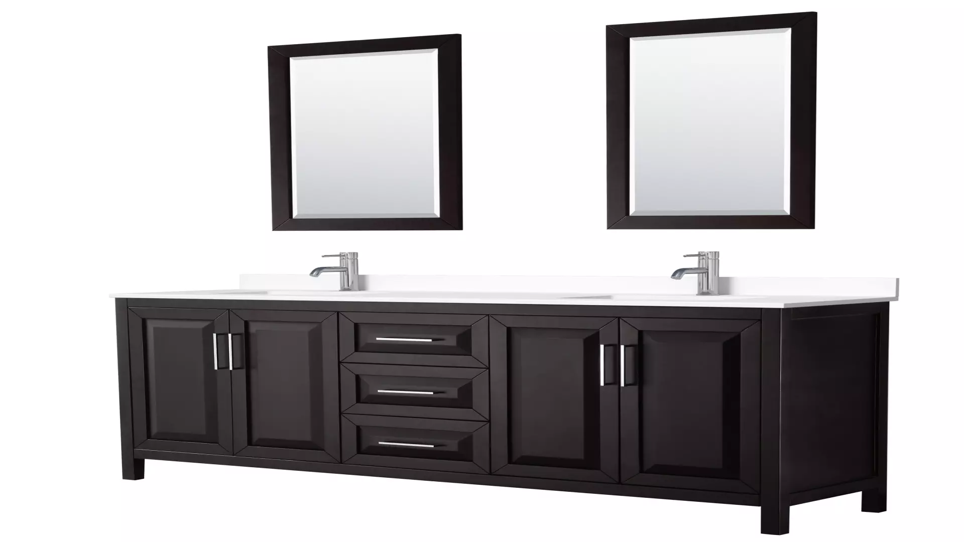 Daria 80 Inch Double Bathroom Vanity in Dark Espresso, White Cultured Marble Countertop, Undermount Square Sinks, 24 Inch Mirrors material