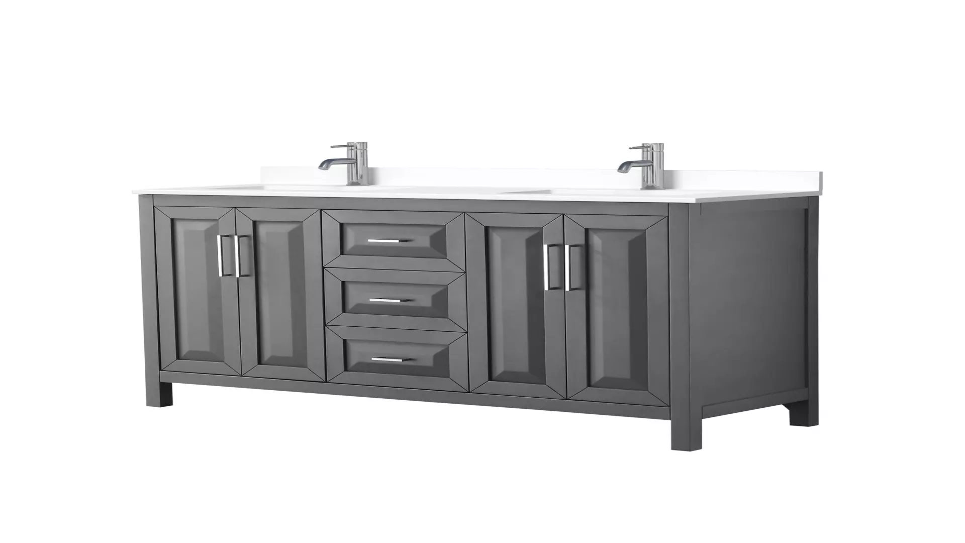 Daria 60 Inch Double Bathroom Vanity in Dark Gray, White Cultured Marble Countertop, Undermount Square Sinks, No Mirror material