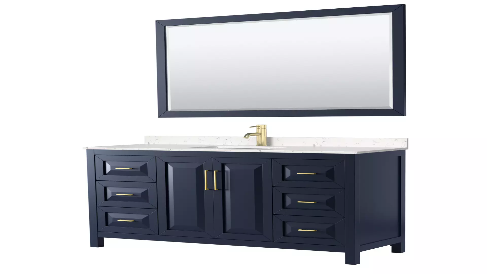 Daria 60 Inch Single Bathroom Vanity in Dark Blue, Carrara Cultured Marble Countertop, Undermount Square Sink, 58 Inch Mirror material