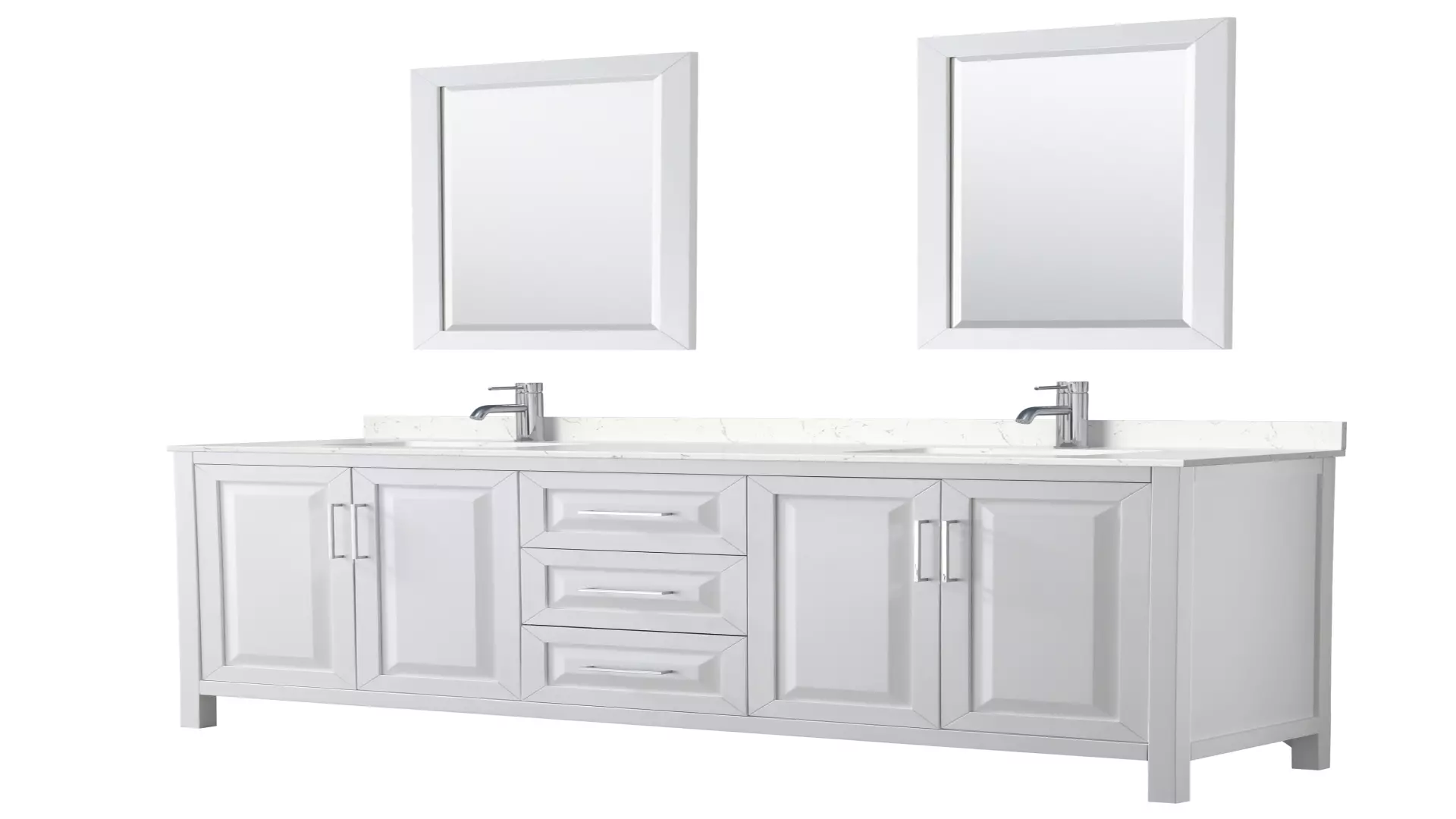 Daria 80 Inch Double Bathroom Vanity in White, Carrara Cultured Marble Countertop, Undermount Square Sinks, 24 Inch Mirrors material