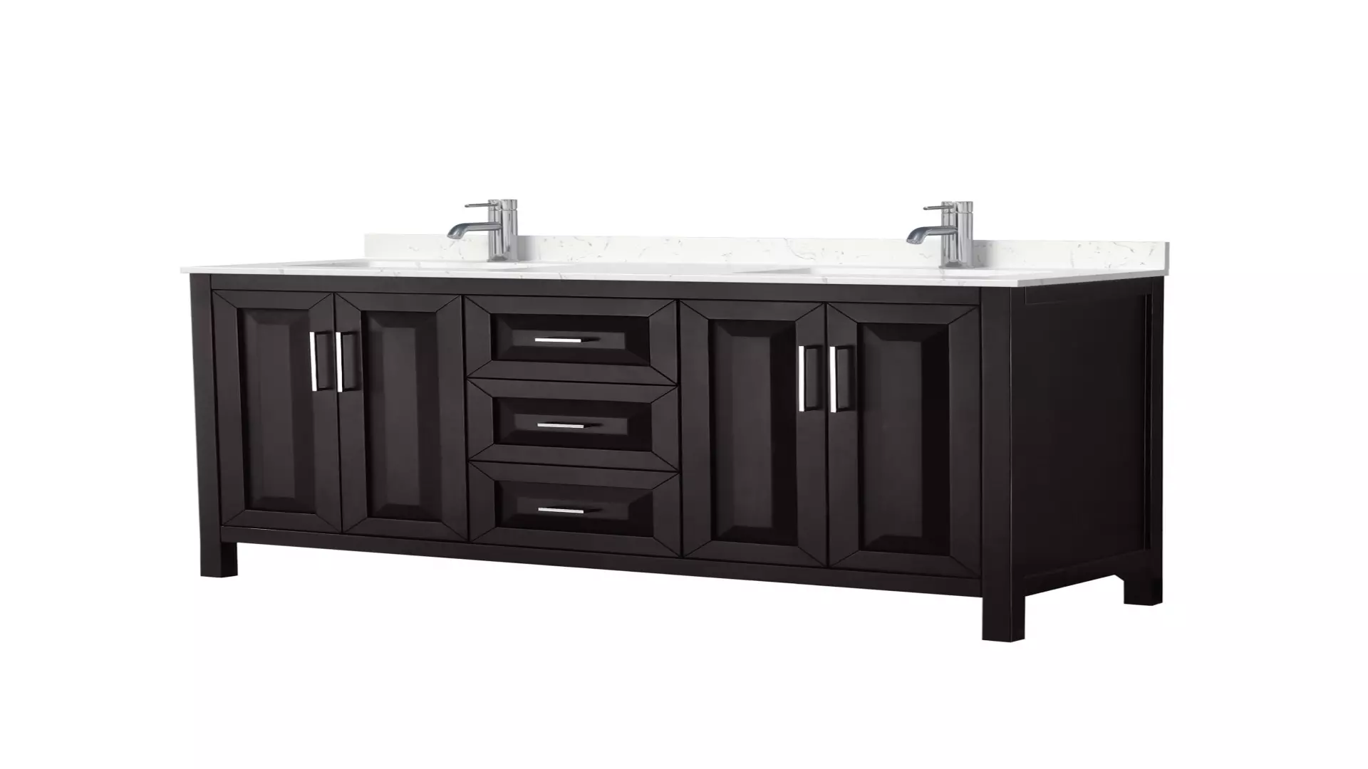 Daria 60 Inch Double Bathroom Vanity in Dark Espresso, Carrara Cultured Marble Countertop, Undermount Square Sinks, No Mirror material