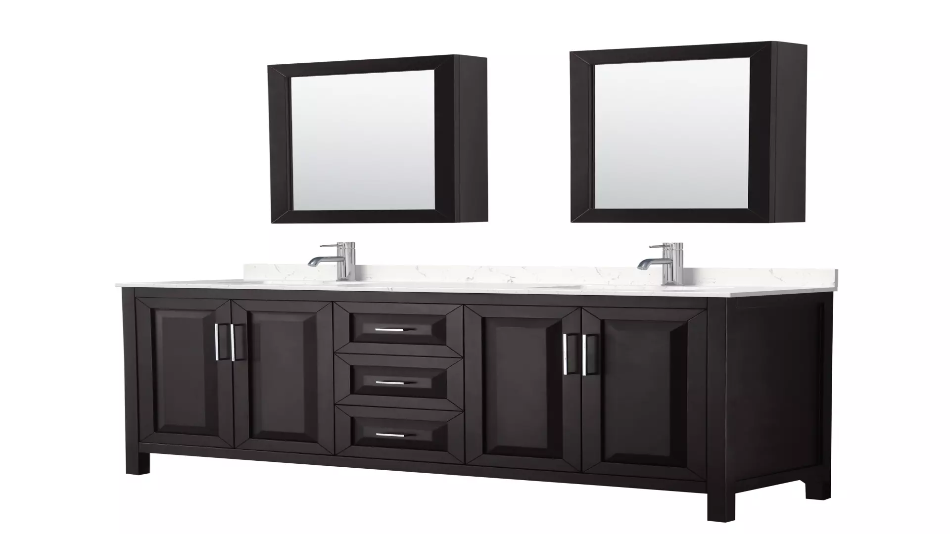 Daria 72 Inch Double Bathroom Vanity in Dark Espresso, Carrara Cultured Marble Countertop, Undermount Square Sinks, Medicine Cabinets material
