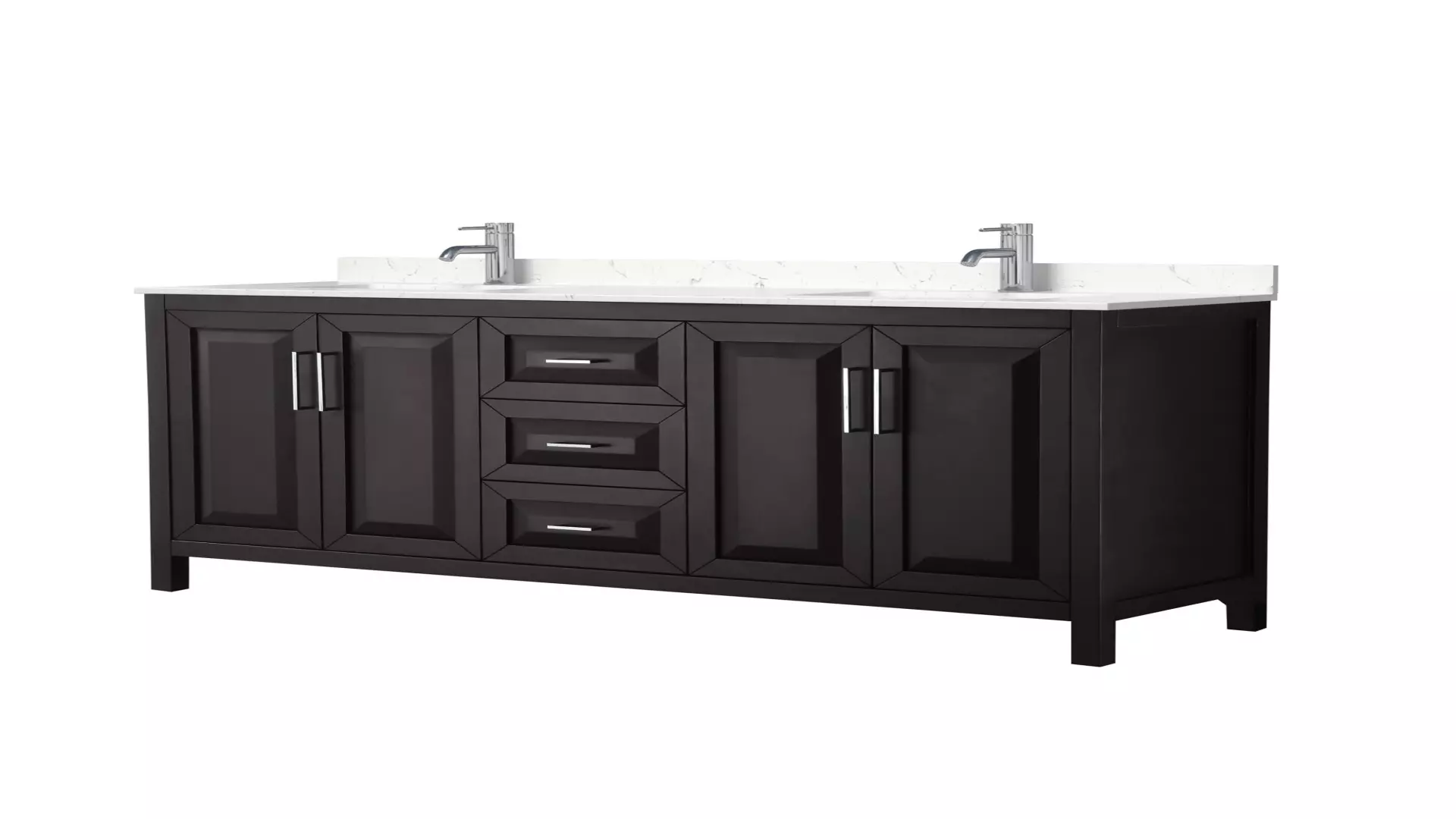 Daria 72 Inch Double Bathroom Vanity in Dark Espresso, Carrara Cultured Marble Countertop, Undermount Square Sinks, No Mirror material
