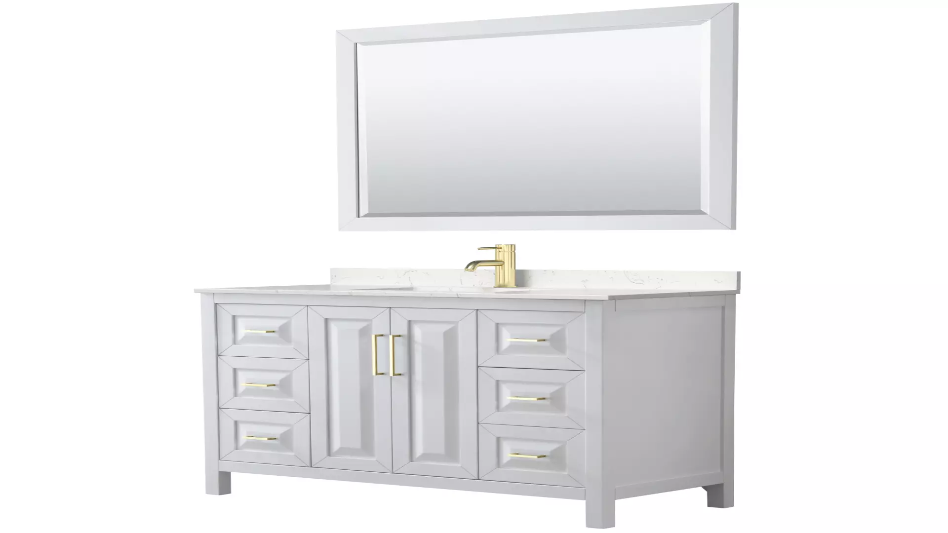 Daria 48 Inch Single Bathroom Vanity in White, Carrara Cultured Marble Countertop, Undermount Square Sink, 46 Inch Mirror, Brushed Gold Trim material