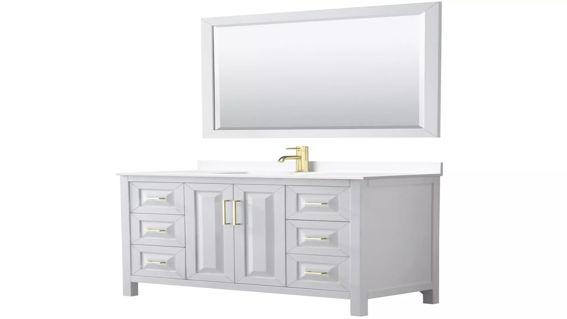 Daria 48 Inch Single Bathroom Vanity in White, White Cultured Marble Countertop, Undermount Square Sink, 46 Inch Mirror, Brushed Gold Trim material