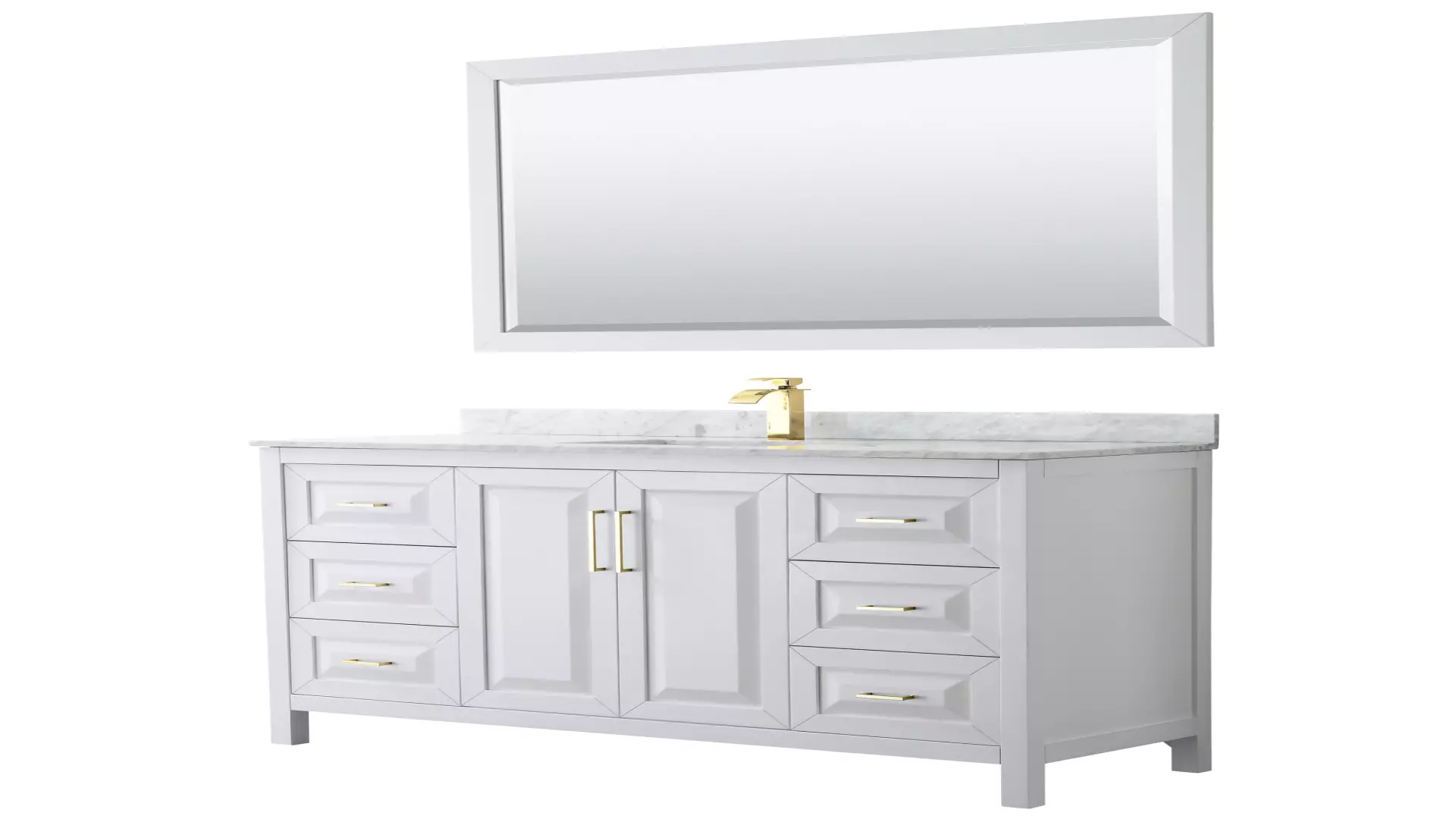 Daria 60 Inch Single Bathroom Vanity in White, White Carrara Marble Countertop, Undermount Square Sink, 58 Inch Mirror, Brushed Gold Trim material