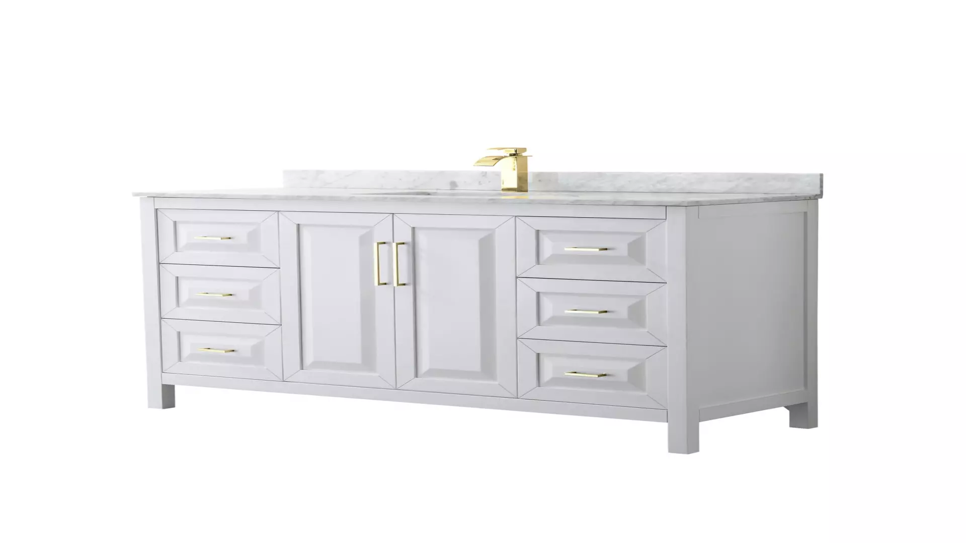 Daria 60 Inch Single Bathroom Vanity in White, White Carrara Marble Countertop, Undermount Square Sink, Brushed Gold Trim material