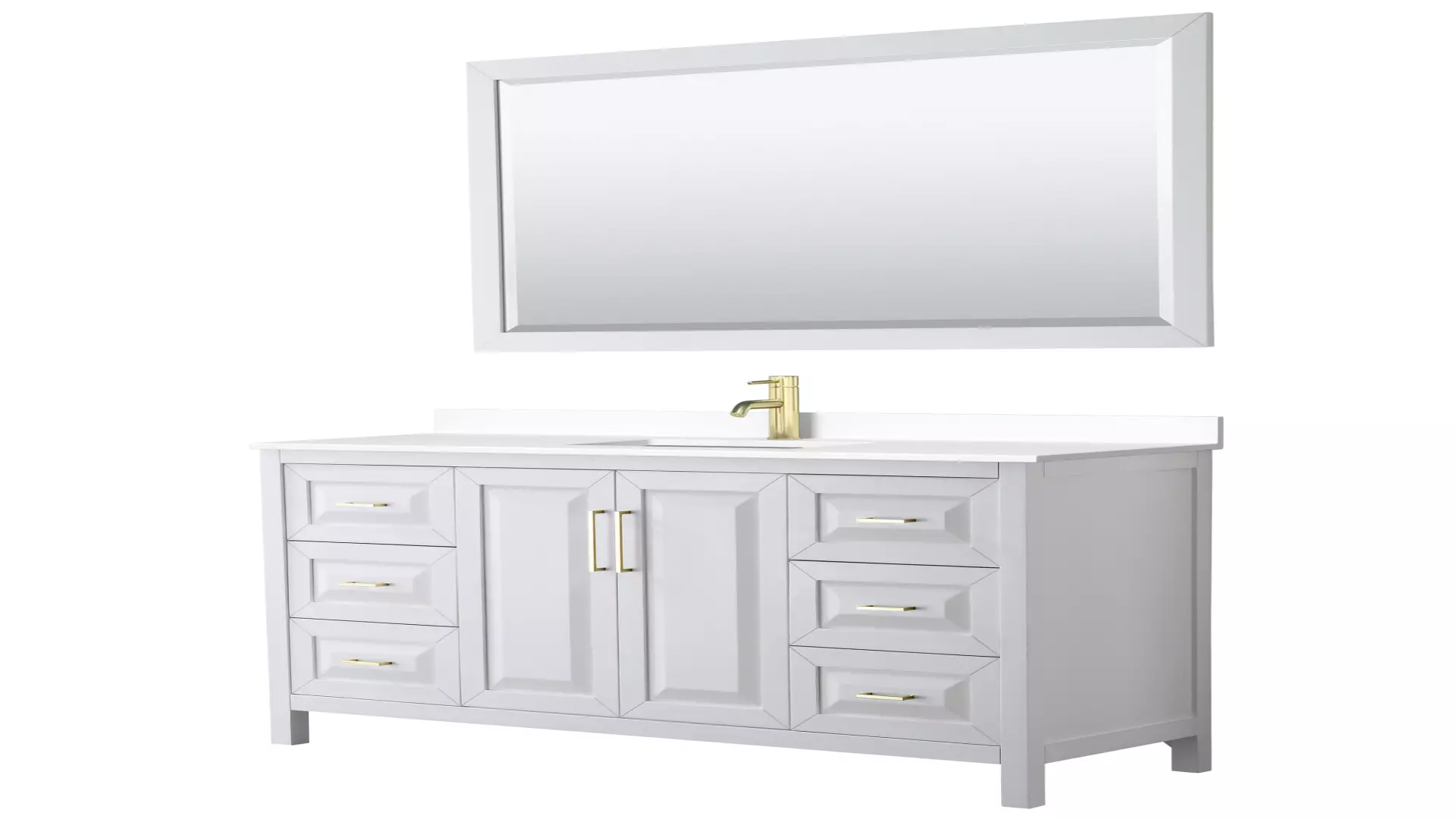 Daria 60 Inch Single Bathroom Vanity in White, White Cultured Marble Countertop, Undermount Square Sink, 58 Inch Mirror, Brushed Gold Trim material
