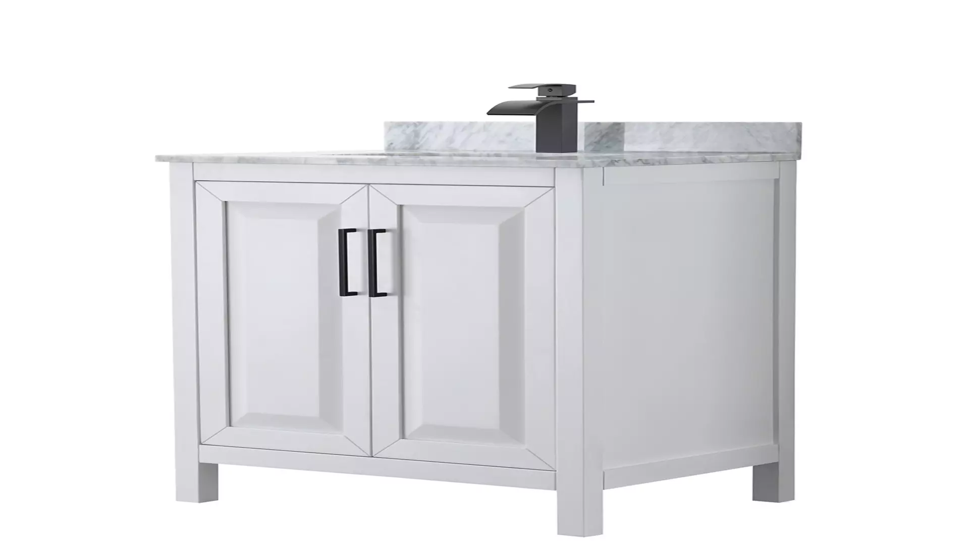 Daria 30 Inch Single Bathroom Vanity in White, White Carrara Marble Countertop, Undermount Square Sink, Matte Black Trim material