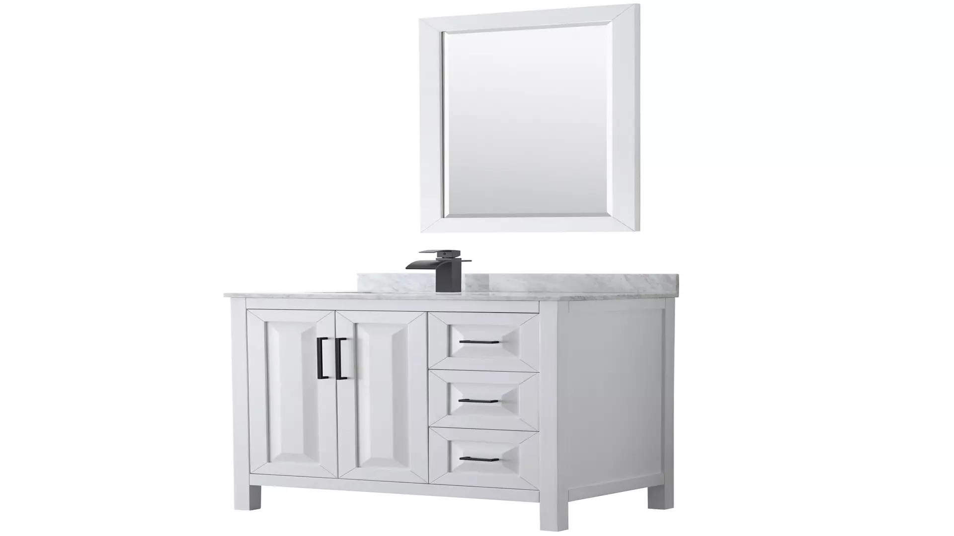 Daria 36 Inch Single Bathroom Vanity in White, White Carrara Marble Countertop, Undermount Square Sink, Matte Black Trim, 24 Inch Mirror material
