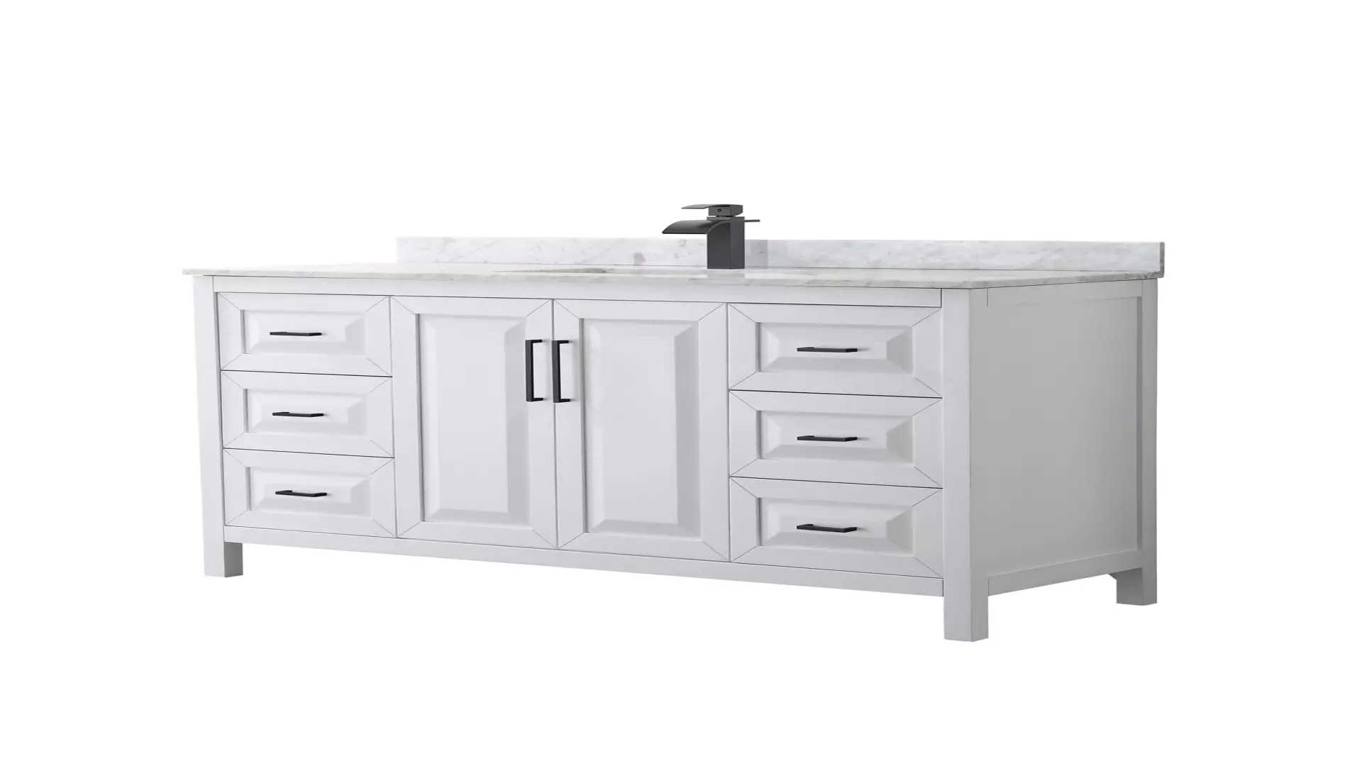 Daria 60 Inch Single Bathroom Vanity in White, White Carrara Marble Countertop, Undermount Square Sink, Matte Black Trim material