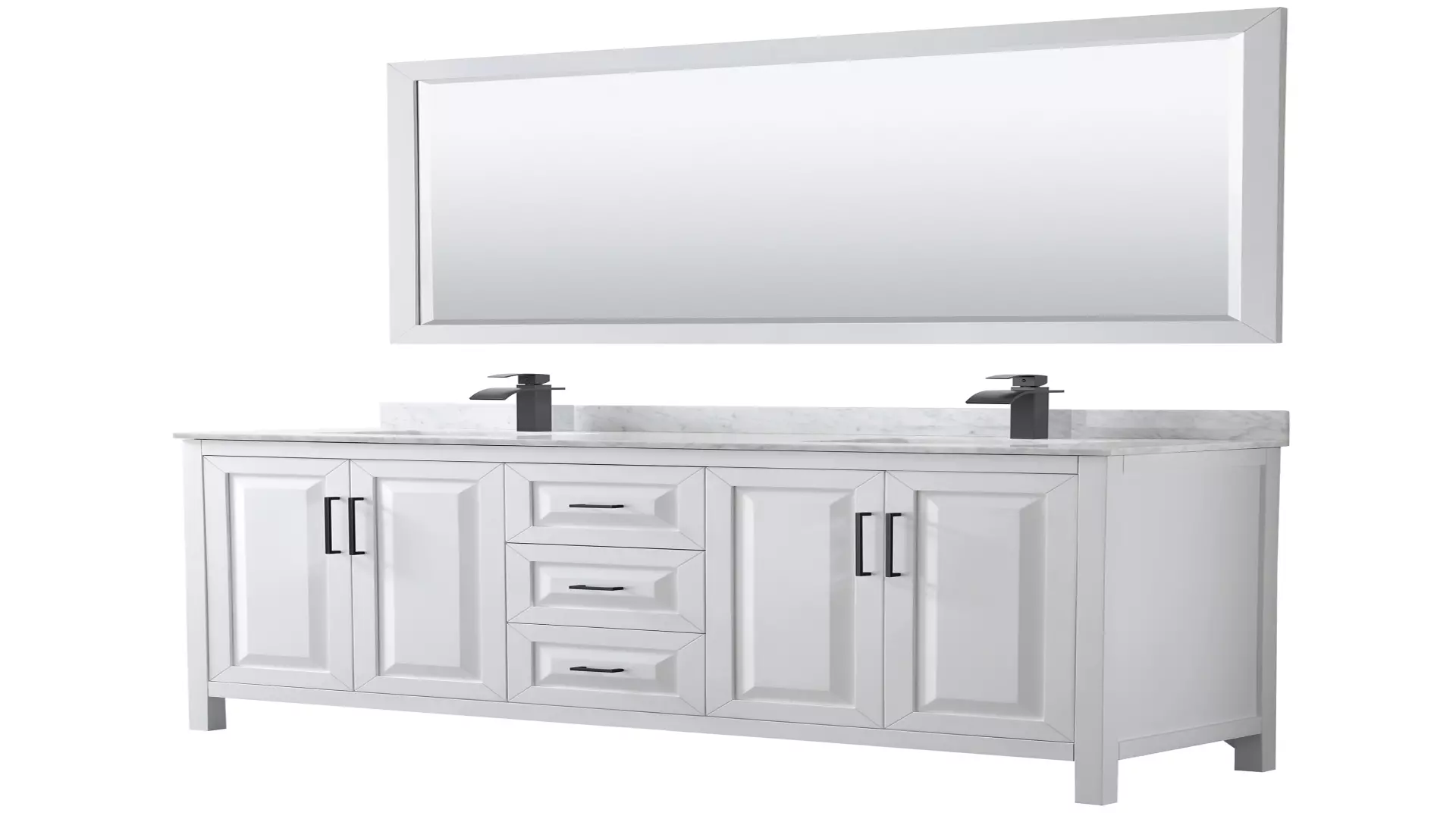 Daria 72 Inch Double Bathroom Vanity in White, White Carrara Marble Countertop, Undermount Square Sinks, Matte Black Trim, 70 Inch Mirror material