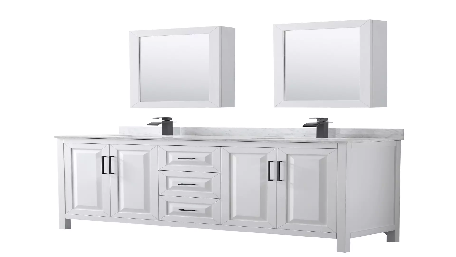 Daria 72 Inch Double Bathroom Vanity in White, White Carrara Marble Countertop, Undermount Square Sinks, Matte Black Trim, Medicine Cabinets material