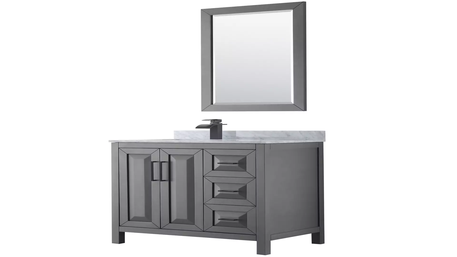 Daria 36 Inch Single Bathroom Vanity in Dark Gray, White Carrara Marble Countertop, Undermount Square Sink, Matte Black Trim, 24 Inch Mirror material