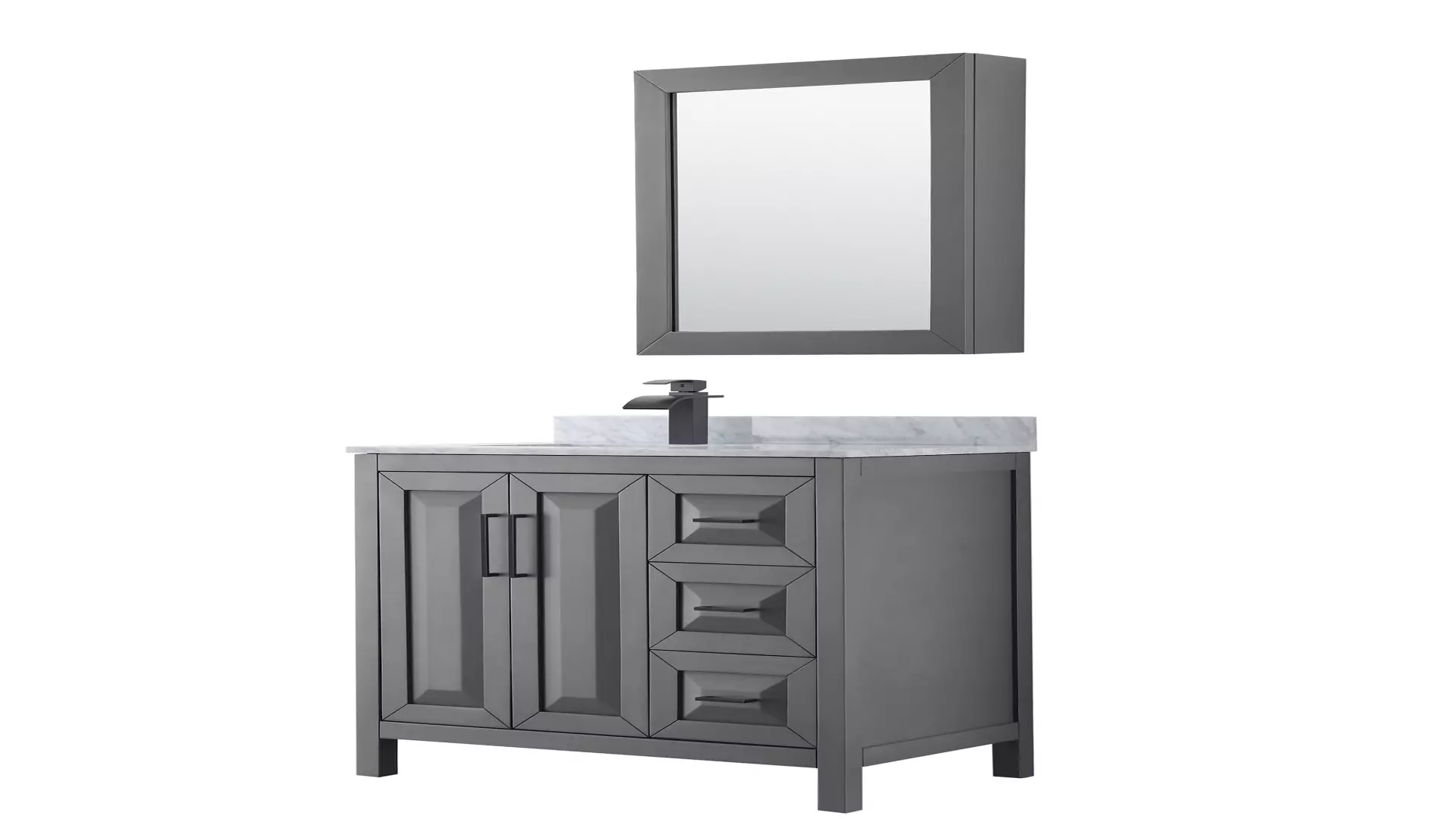 Daria 36 Inch Single Bathroom Vanity in Dark Gray, White Carrara Marble Countertop, Undermount Square Sink, Matte Black Trim, Medicine Cabinet material