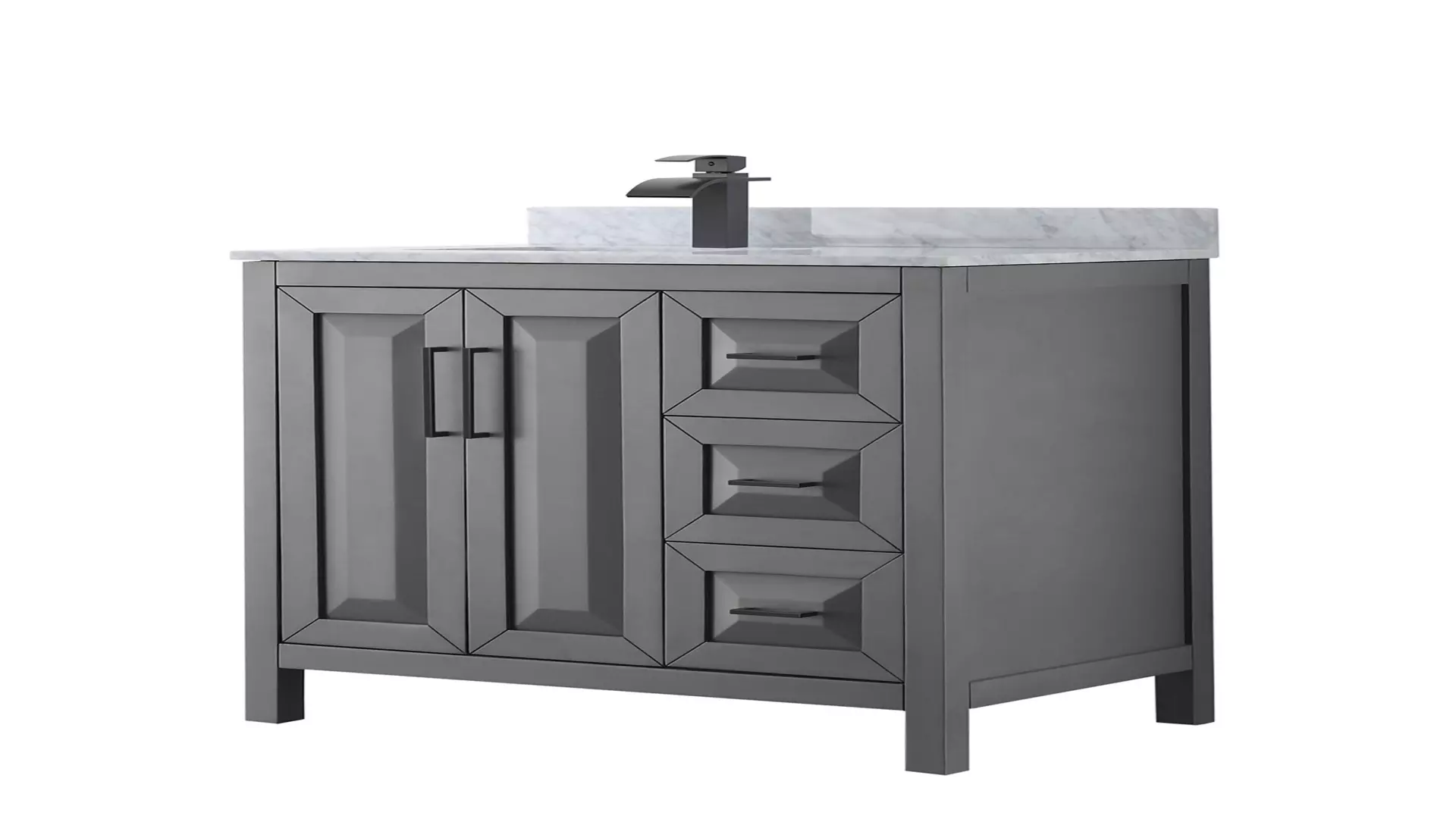 Daria 36 Inch Single Bathroom Vanity in Dark Gray, White Carrara Marble Countertop, Undermount Square Sink, Matte Black Trim material